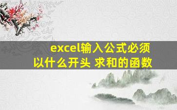 excel输入公式必须以什么开头 求和的函数